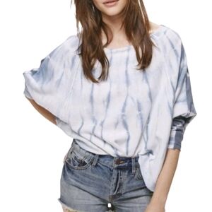 Free People Blue and White Tie-Dye Sweatshirt